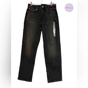 American Eagle Super High-Rise Ankle Straight Jeans, Black Distressed